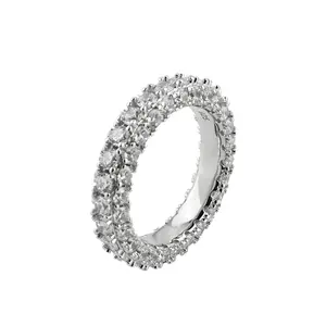 精致戒指925纯银叉设置三行5立方钻石可堆叠永恒戒指珠宝