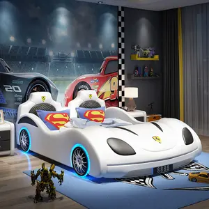 Children's Red Race Car Twin Bed Mobiliário de Quarto Infantil Race Car Bed com Luz