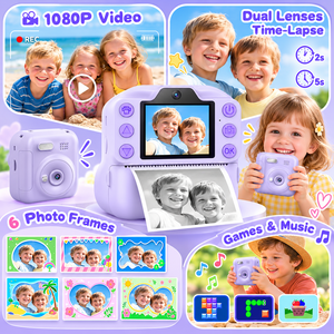 Appareil photo pour enfants K8Pro, impression instantanée, double objectif, écran 2,4 pouces, vidéo Full HD, papier multicolore - Product Image 4