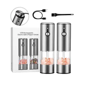 Nuovo stile di Design Gadget da cucina in acciaio inox elettrico sale e pepe Set macina pepe macinapepe elettrico macina spezie con Led