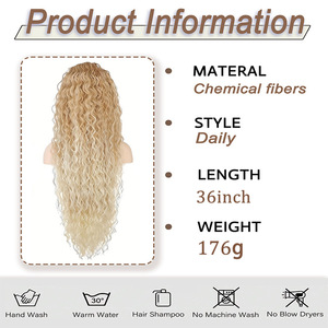 Perruque longue bouclée avec cordon de serrage pour femmes, avec ligne de cheveux naturelle, dentelle marron clair, fibre Kanekalon, perruque complète pour toutes les formes de visage - Product Image 3
