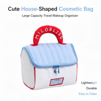 Grande trousse de toilette en forme de maison, jolie petite trousse de maquillage en toile avec fermeture éclair, trousse de toilette portable pour les voyages