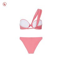 Ensemble bikini rose asymétrique pour femme, rembourré, push-up, coupe haute, deux pièces, vente en gros