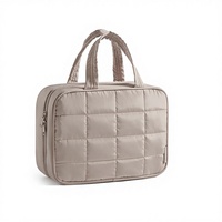 Sac de toilette de voyage ouvert et rembourré pour femme, en polyester, organiseur de cosmétiques, essentiels de cabine, couleur camel