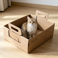 Bac à litière pour chat portable personnalisé, jetable, imperméable, en carton kraft pliable, avec poignées, logo personnalisé
