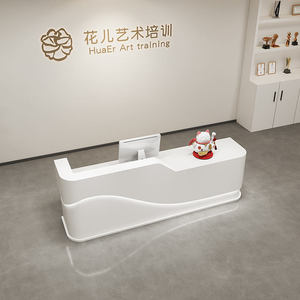 Bureau de réception moderne de luxe en bois blanc à motif personnalisable avec plusieurs espaces de rangement pour salon, hôtel, boutique - Product Image 3
