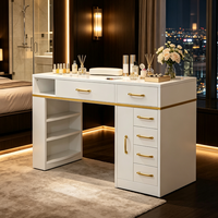 Table de maquillage et de manucure 2-en-1, blanche, légèrement luxueuse, avec plateau de rangement en verre rabattable