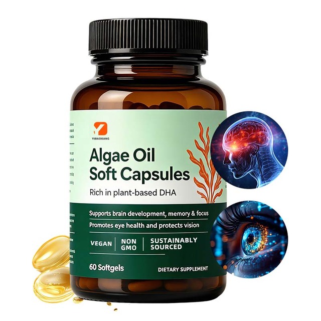 OEM Algae Oil Soft Capsules Rich Plant-based DHA Supports Brain Development Memory Focus Promotes Eye Health Fish Oil