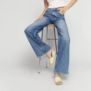 Jean en denim taille haute pour femme, coupe droite large, style Y2K, avec logo, décontracté, coupe ample, en coton respirant - Product Image 4