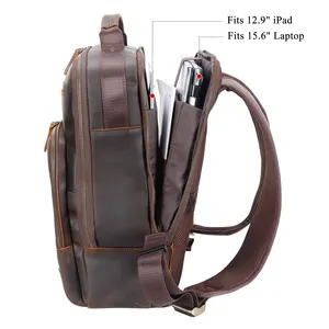 New Style Vintage 15.6 Inches Laptop Real Leather School Bag Backpack Full Grain Genuine Crazy Horse Leather Backpack Bag