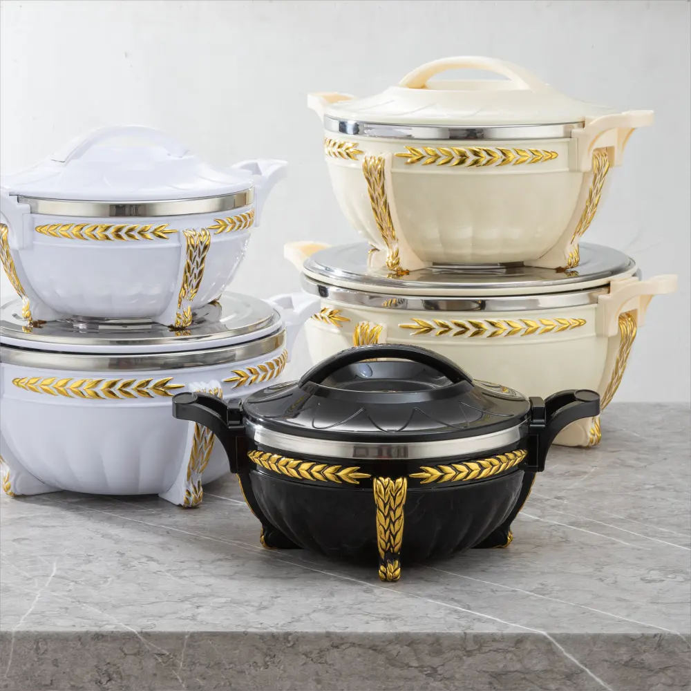 Three color Luxury buffet food warmer lunch box keep food warm in container 3pcs Plastic casserole Chef Hot pot Food Casserole