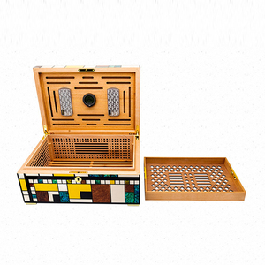 Humidor <span class=keywords><strong>de</strong></span> <span class=keywords><strong>Cedro</strong></span> Lacado <span class=keywords><strong>de</strong></span> Estilo Vintage con Termómetro y Humidificador, <span class=keywords><strong>de</strong></span> Lujo, para Mesa, Capacidad para 100 Cigarros, <span class=keywords><strong>Precio</strong></span> <span class=keywords><strong>de</strong></span> Fábrica JH - Product Image 2