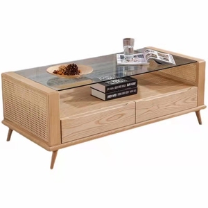 Rattan side storage Cabinet with 2 doors rattan woven storage cabinet with solid wood legs TV Stand