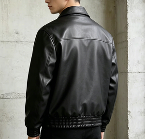 Giacca in Vera Pelle OEM Personalizzata di Alta Qualità, Casual, da Motociclista, da Corsa, Stile Bomber con Zip e Goffratura per Uomo - Product Image 2