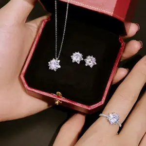 Dylam Classic Design Brilliant Diamond Ring 925 Sterling Silver Engagement Snowflake Rings Necklaces Earrings Jewelry Set