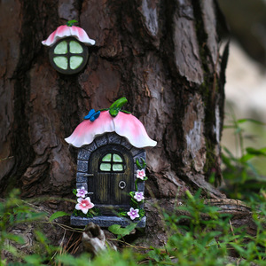 Accessoires de maisons de jardin miniatures, résine brille dans le noir porte fenêtre jardin cour arbre ornements décoratifs - Product Image 4