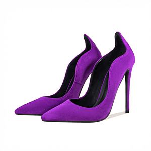 Robe de soirée escarpins pour femmes bout pointu 12CM talon aiguille faux daim ondulé découpe latérale bouche peu profonde plusieurs couleurs - Product Image 3