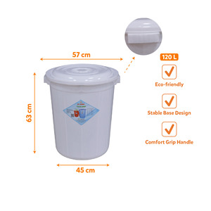 120L Large PP Printed Plastic <b>Bucket</b> <b>with</b> <b>Lid</b> Storage Bin Water Storage Barrel Food Preparation Container Durable Heavy Duty - Product Image 3