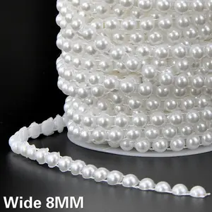 8MM宽白色米色棉线半圆珍珠链串珠领蕾丝缎带婚纱礼服