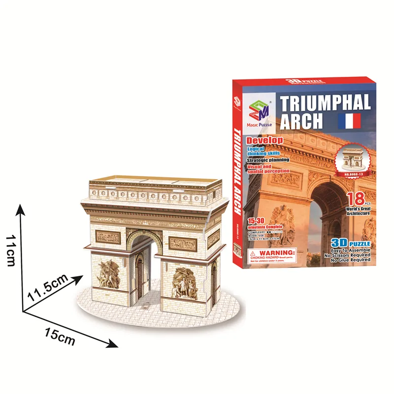 Klassieke Speelgoed 3D Legpuzzels Frankrijk triomfboog Model Building Architectuur 3D Ruimte model 3D Puzzel Voor Kind en Volwassenen
