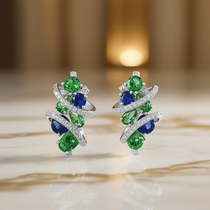 Pendientes de plata 925 de lujo con cristales verdes y azules, diseño geométrico para mujer, joyería de fiesta - Product Image 2