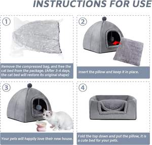 Cama de Doble Uso para Gatos, Cueva Interior con Cúpula, Escondite con Colchón Extraíble para Gatitos - Product Image 3