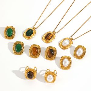 ชุดเครื่องประดับหินธรรมชาติ จี้รูปทรงเรขาคณิต สร้อยคอ แหวน ต่างหู สำหรับผู้หญิง สวมใส่ได้ทุกวัน ประดับมุกน้ำจืด - Product Image 3