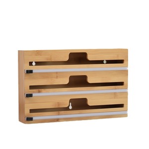 Bamboo Foil <b>Storage</b> <b>Box</b> With Cutter Wall Mounted <b>Kitchen</b> Organizer For Plastic Wax Foil Rectangle Shape - Product Image 4