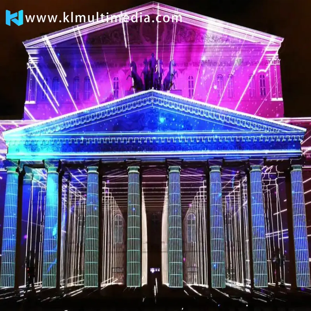 Outdoor 3D Projection Mapping With Video Screen on Wall Decorate Building House Interactive Projector Mapping Immersive Room