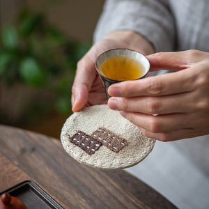 Ramie Hand Sewn Patch <b>Coaster</b> Round Fabric Heat Insulation Mat For Tea <b>Set</b> - Product Image 4