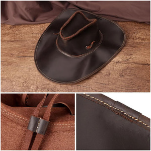 Sombreros de vaquero baratos de marca privada para uso deportivo, sombrero de vaquero de cuero marrón hecho a mano de alta calidad para venta en línea - Product Image 3