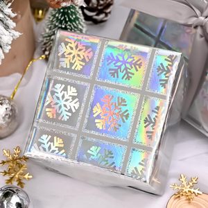Papel de Regalo Holográfico Plateado con Diseño de Copos de Nieve, Rollo Mini de 17 Pulgadas x 32.8 Pies para Manualidades Navideñas y Empaquetado - Product Image 3