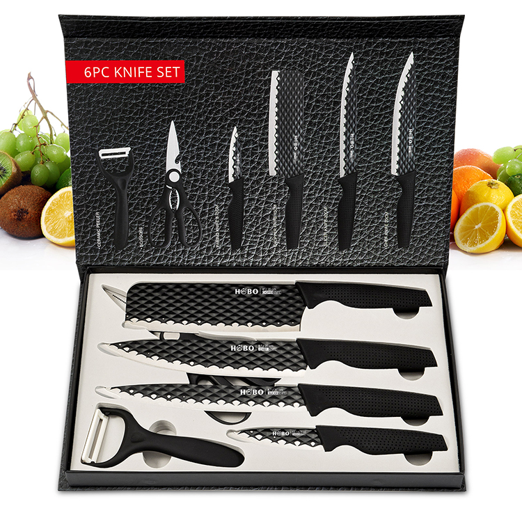 Дизайнерские подарочные ножницы 6 шт., Овощечистка, измельчитель, слайсер, рельефные ножи, стальной кухонный нож шеф-повара, набор с цветной коробкой