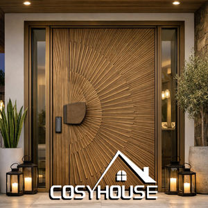 ประตูทางเข้าวิลล่าหรูหรา ประตูหน้าอะลูมิเนียมหล่อขึ้นรูปทันสมัย พร้อมแผงกระจกด้านข้าง ลายดวงอาทิตย์ - Product Image 1