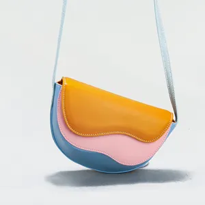 2023 New Curve Wave Contrast Color Messenger Saddle Bag
