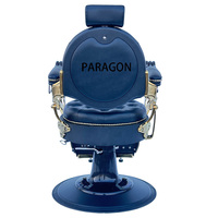 Fauteuil de Barbier Vintage de Luxe avec Cadre Doré, en Cuir PU Bleu, Inclinable, pour Hommes, Salon de Coiffure