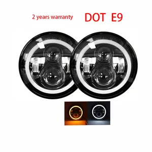 CE Dual Color Angle Eye Automotive LED Driving Lights 7 zoll Head Light , 75w/35w High Low Beam DRL Offroad Car LED Headlights