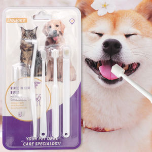 مجموعة فرش أسنان الحيوانات الأليفة مجموعة تنظيف الفم الإصبع فرشاة أسنان الكلب القط صبغة أسنان الحيوانات الأليفة العناية بالجمال عبر الحدود - Product Image 6