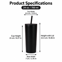 Gobelet en acier inoxydable de 24oz avec deux couvercles et paille Tasse de voiture de voyage réutilisable personnalisée Tasse à café isolée sous vide pour le camping