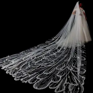 Voile de mariée de mariage de luxe brillant de 3.5 m de long avec peigne en métal 2024 derniers voiles de tulle