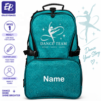 Sac à dos scolaire personnalisé pour filles, couleur turquoise pailletée, avec nom personnalisé et logo en cristal, pour les clubs de danse, de gymnastique et de cheerleading