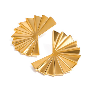 Geometric Pleated Fan Shape <b>Stud</b> <b>Earrings</b> 18k Gold Stainless Steel Everyday Wear - Product Image 1