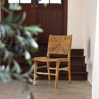 Chaise de salle à manger rétro nostalgique en bois massif de Chine avec dossier en chanvre banane pour la maison et usage polyvalent