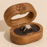 Boîte ovale de luxe en bois de noyer avec couvercle en verre et fermeture magnétique pour bague de fiançailles, idéale pour les cadeaux de demande en mariage