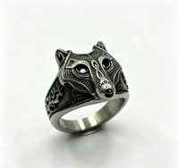 Bague en acier inoxydable avec tête de loup viking nordique, bijoux tendance pour hommes