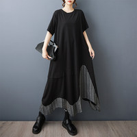 Nouvelle Robe Longue Noire Gothique en Maille pour Femme 2026, Panneau en Maille, Ourlet Asymétrique, Coupe Oversize, Style Coréen Streetwear Tendance pour l'Été