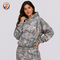 Ensemble de sweat-shirts décontractés pour femmes, imprimé camouflage personnalisé, en molleton de coton, avec broderie, col montant oversize, style streetwear