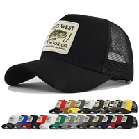 Gorra de béisbol de malla con bordado de pesca, estilo gorra con visera curva, protección solar de verano, a la moda y deportiva