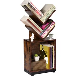Shelf Tree Bookshelf with Storage 26.5 Inch Retro Floor Standing Bookcase Display Small Bookshelf for Bedroom
