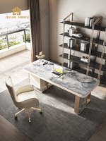 Bureau minimaliste italien moderne simple lumière bureau d'ordinateur de luxe pierre de luxe italien haut de gamme rock plate bureau